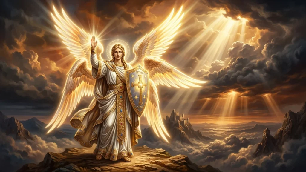 Anjo da Semana Sitael (31 de Março a 4 de Abril) — O Anjo da Coragem e da Proteção - Fonte: Gemini