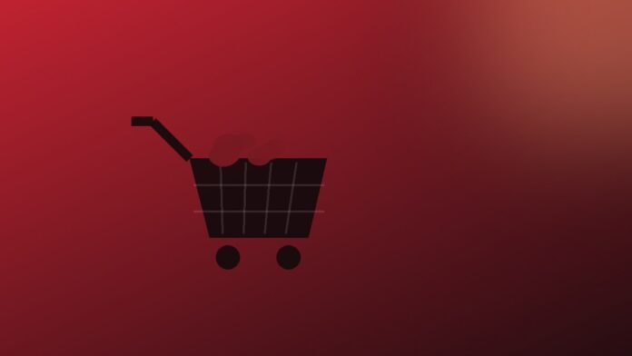 Carrinho de compras cheio em fundo vermelho a representar o desconto Continente Carrega