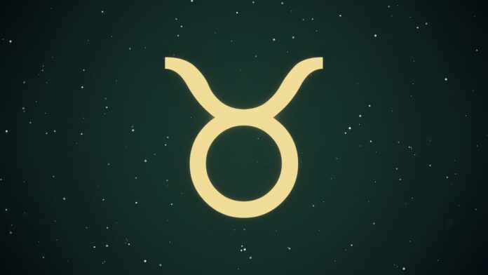 Símbolo astrológico de Touro em fundo cósmico estrelado